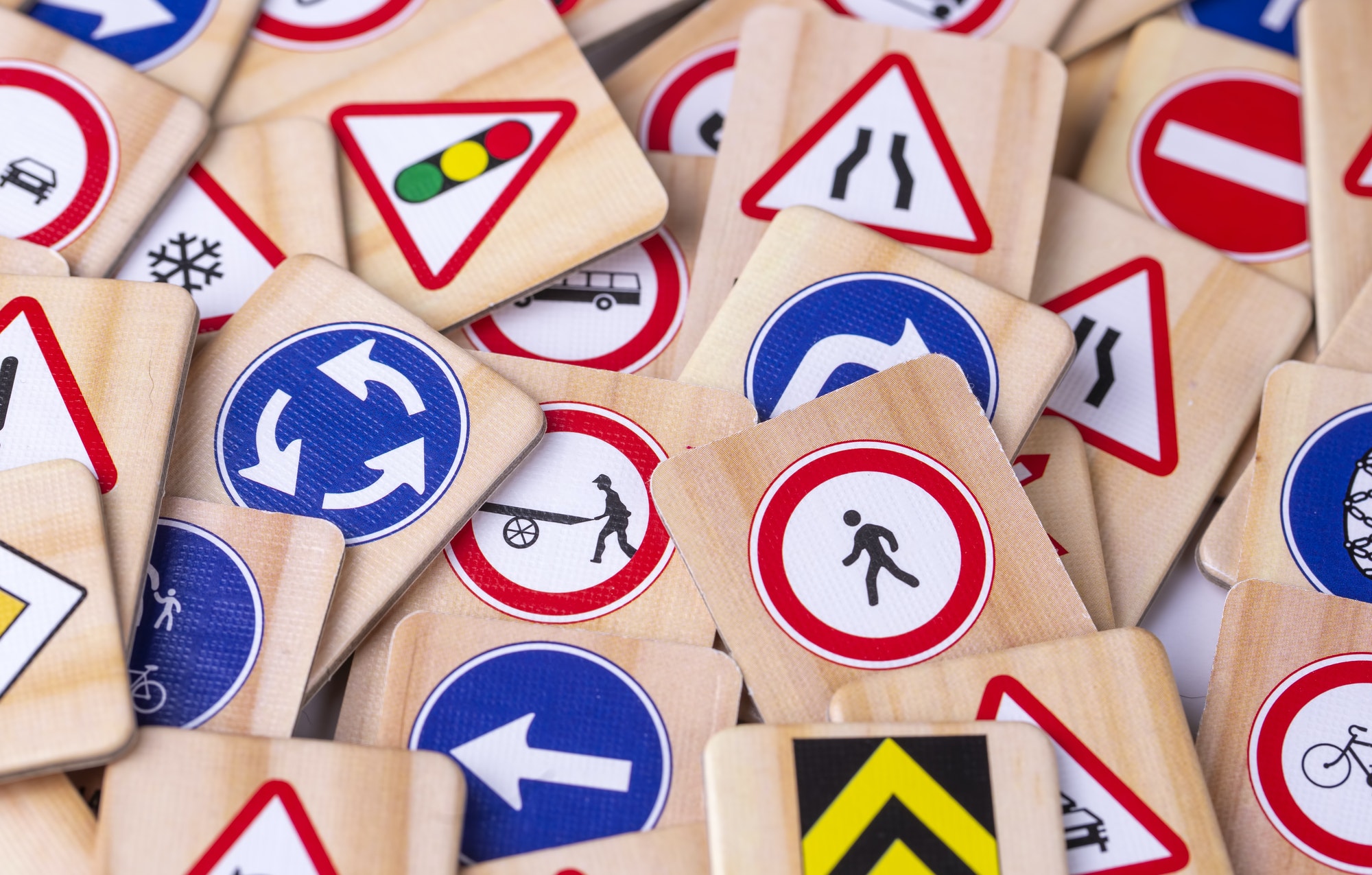 Different colored traffic signs isolated